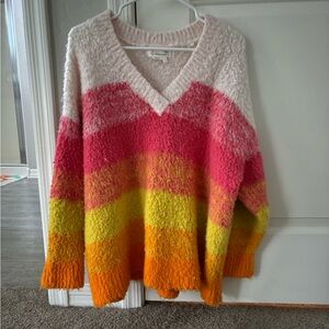 Anthropologie Simone Striped Sunset Pink Orange Sweater